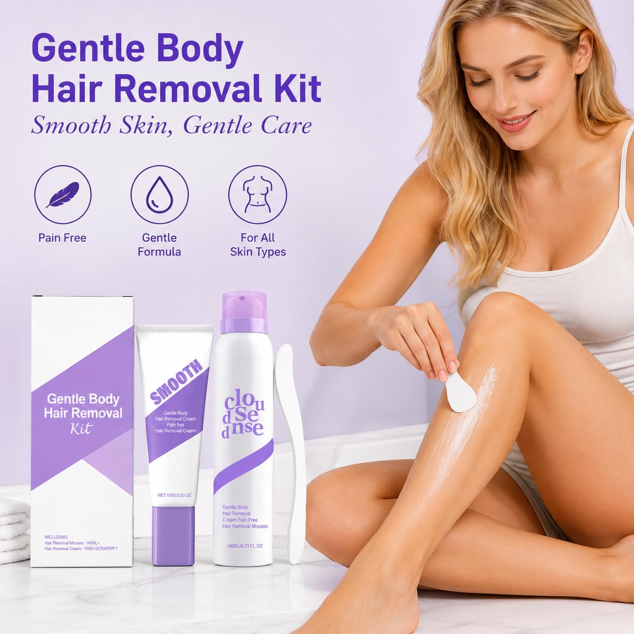 Gentle Peach Body Hair Removal Cream Kit for Sensitive Skin